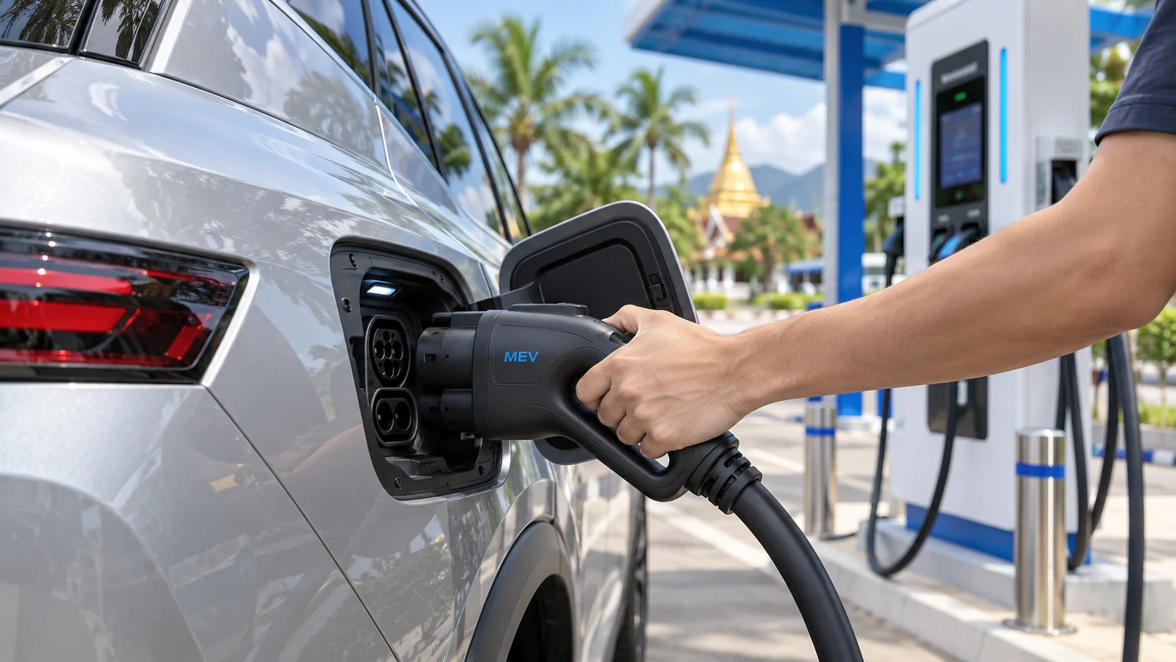 EV charging connector and vehicle port