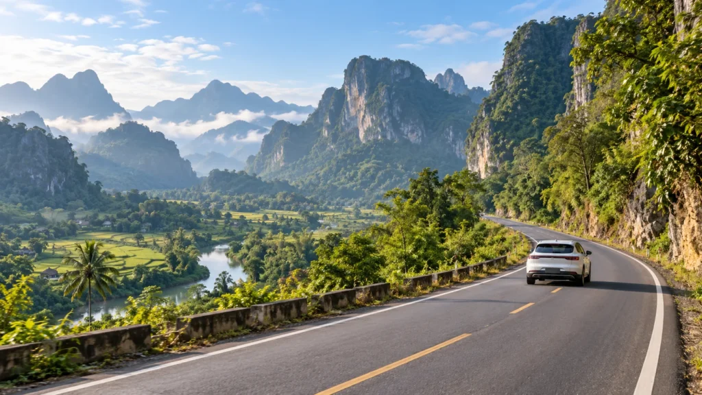 road through northern Lao mountains